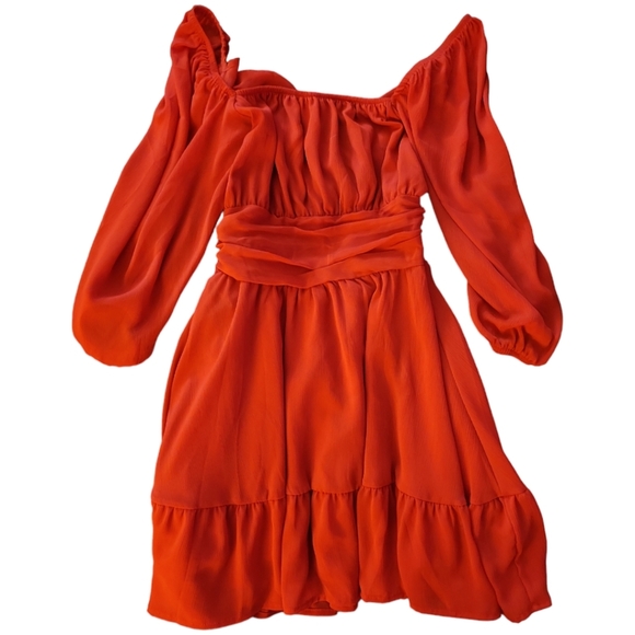 Exlura SM Red Ruffled Bell Sleeve Off-the-Shoulder Mini Flare Dress - Picture 7 of 8